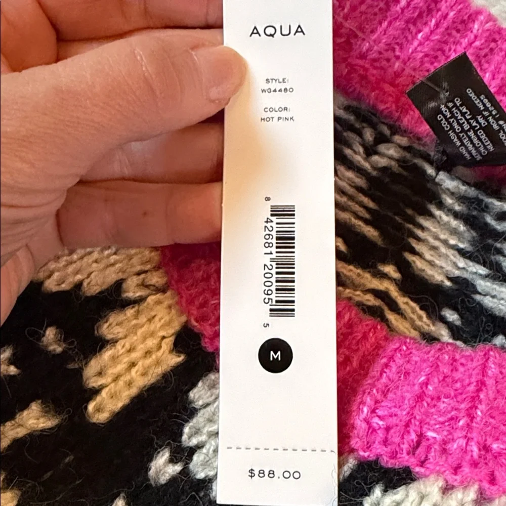 AQUA Bloomingdale’s exclusive Fair Isle Crewneck Sweater Pink NWT - Picture 12 of 12